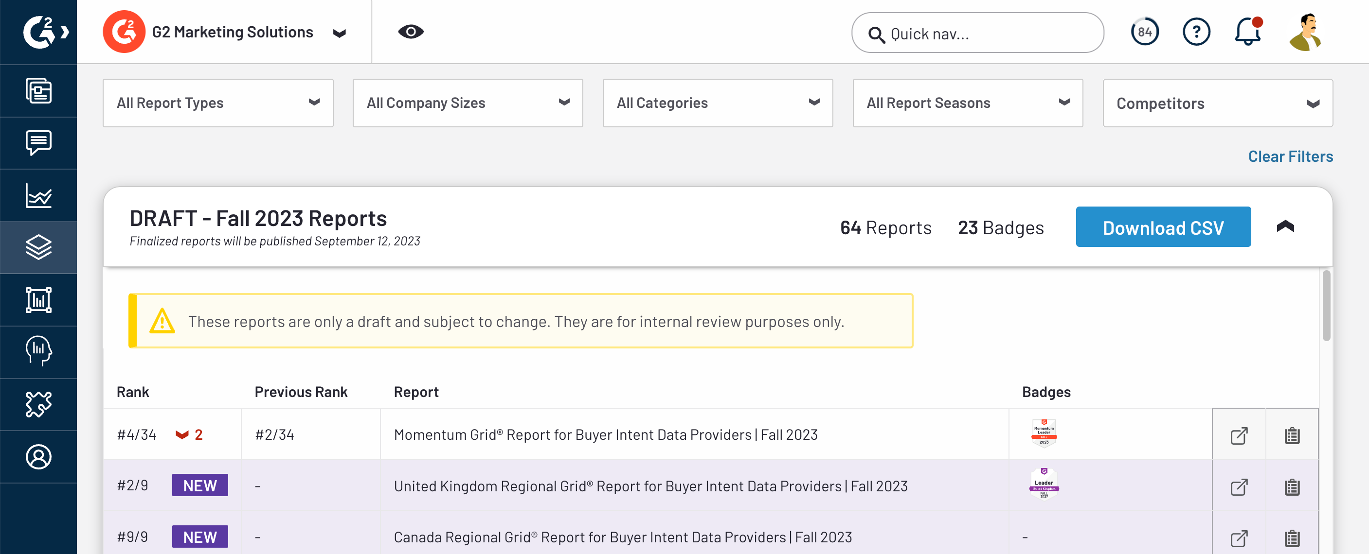 Screenshot of the report draft preview in the Quarterly tab.