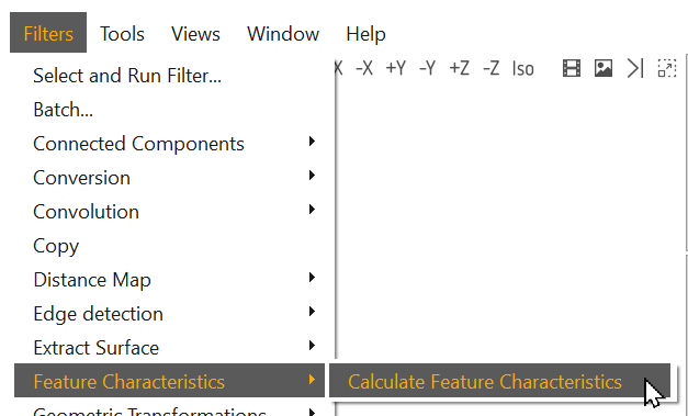 Step 13 - Calculate feature characteristics filter menu entry