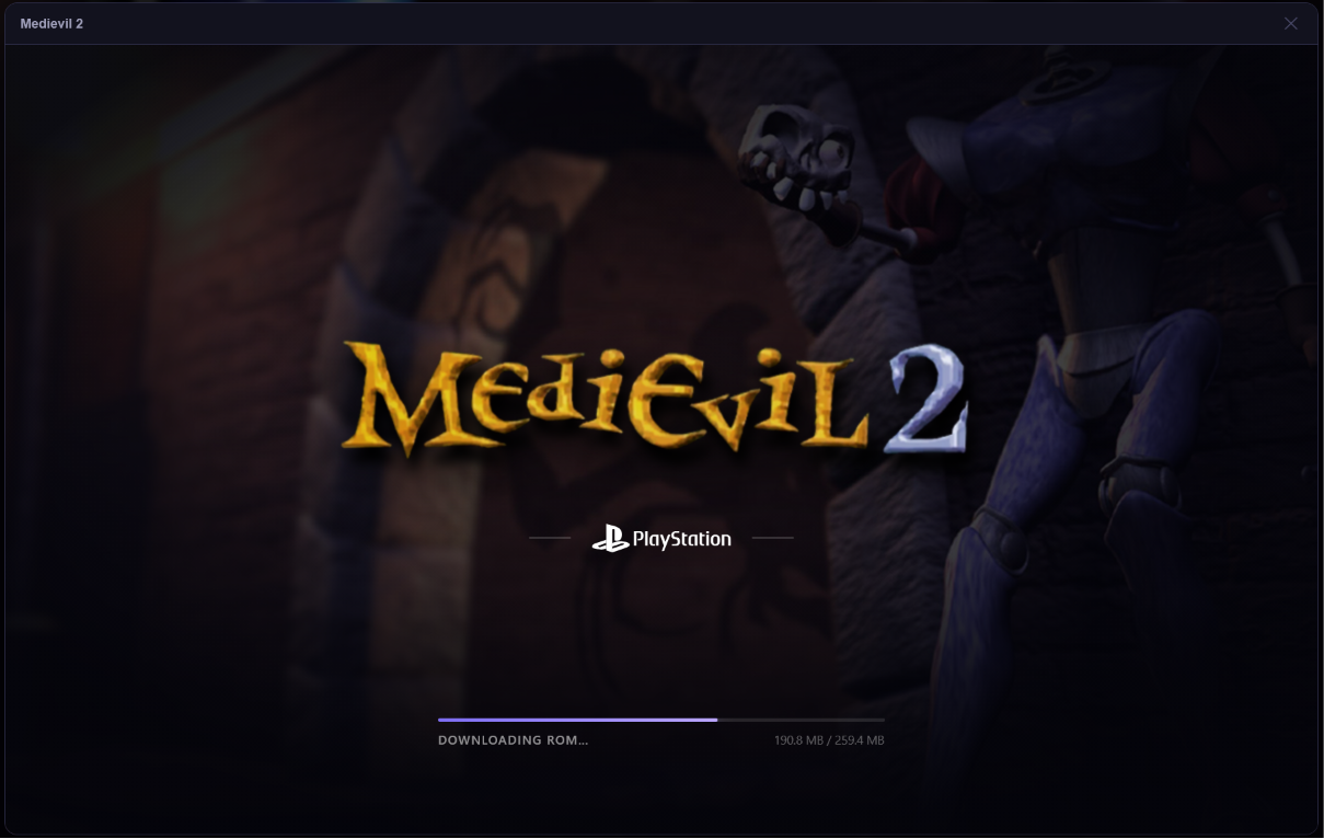 The loading screen: wheel art, platform wordmark and real transfer progress