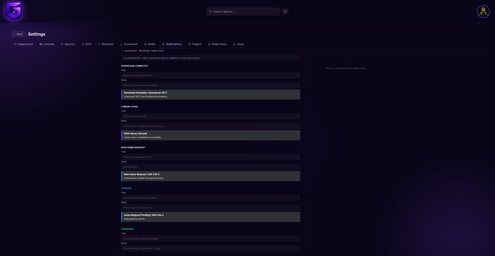 Webhook message templates with a live preview