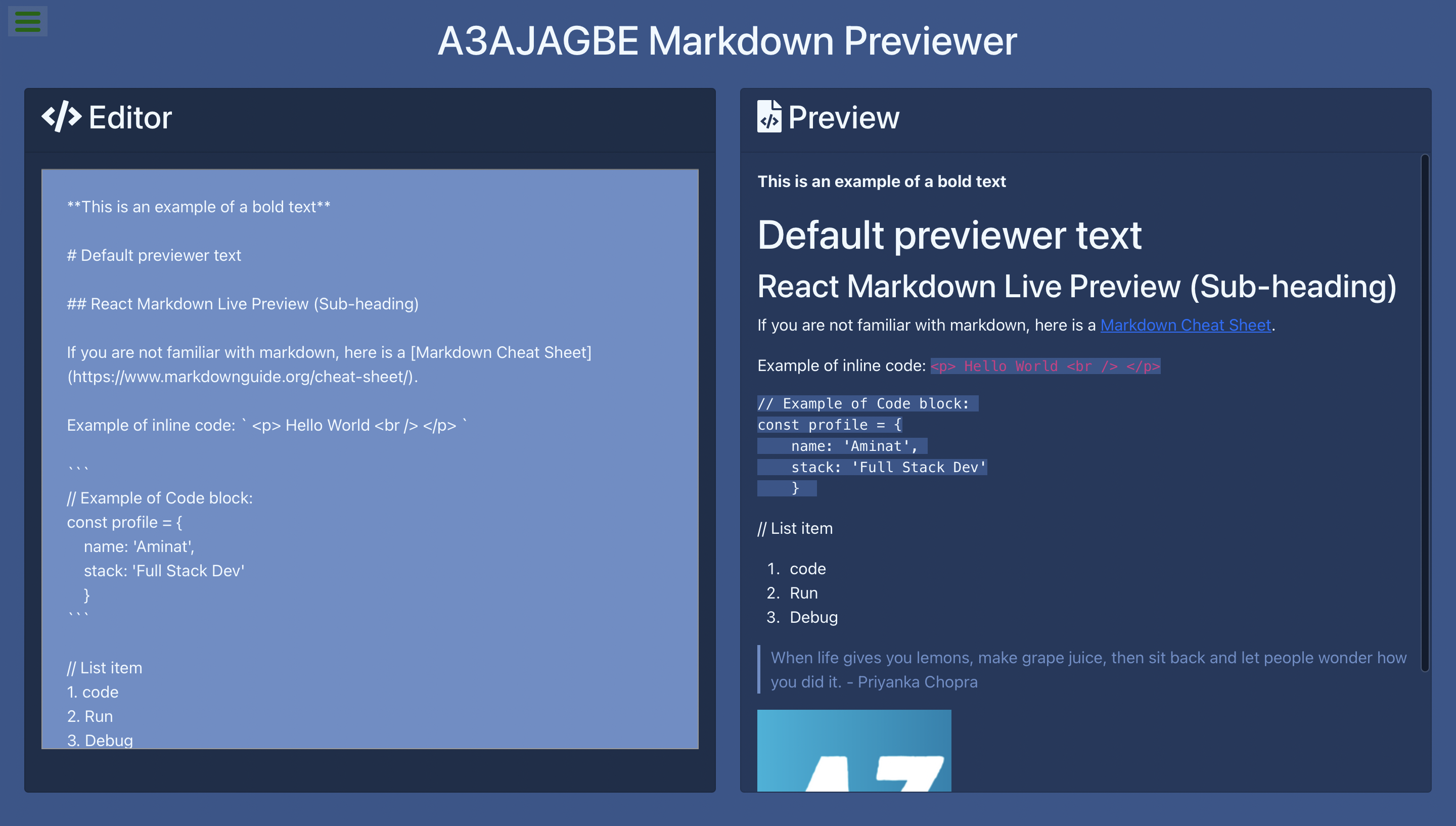 Markdown Previewer Image
