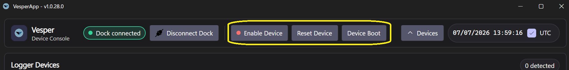 The VesperApp Docking Station Controls