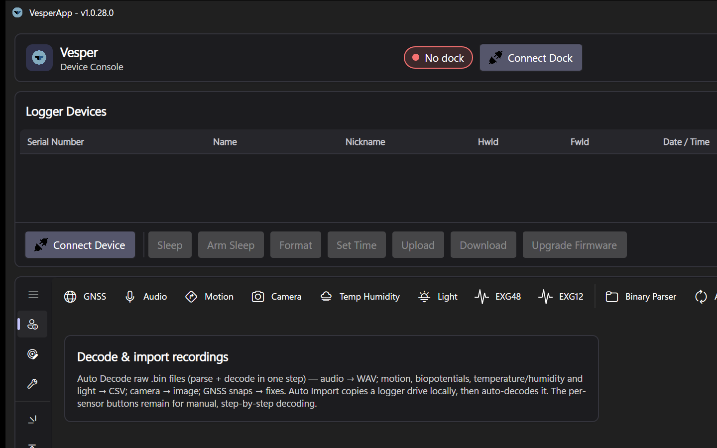 The VesperApp main window