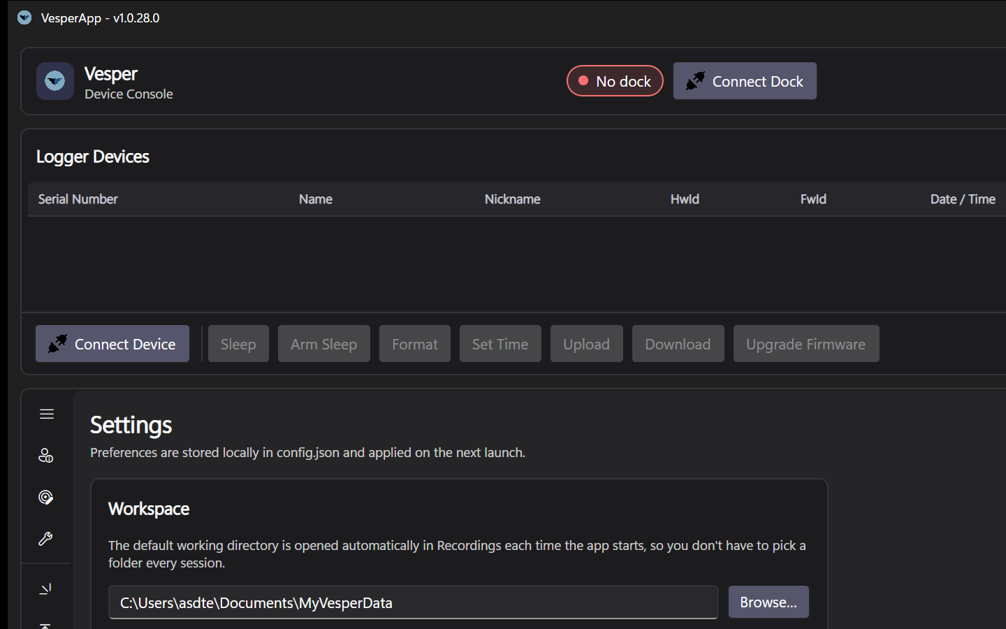 The Settings tab