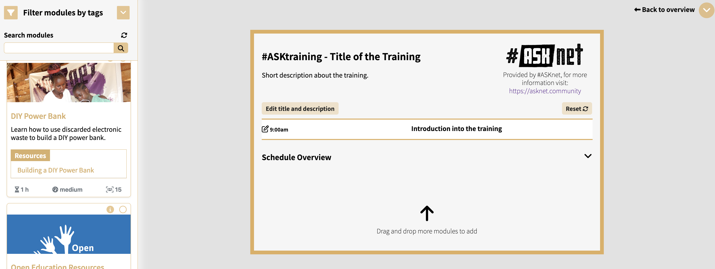 Overview Training Planner