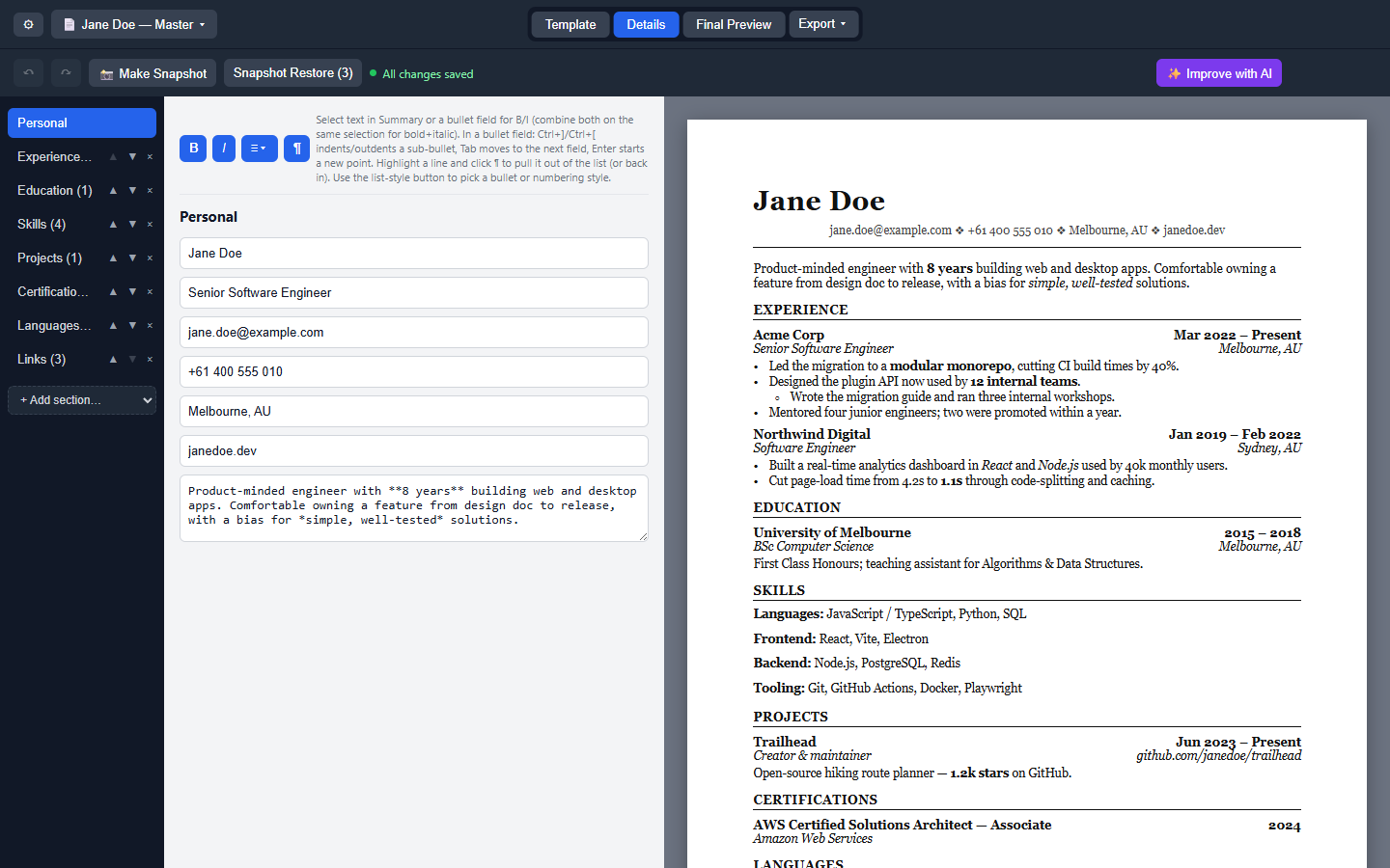 OpenResume Builder screenshot
