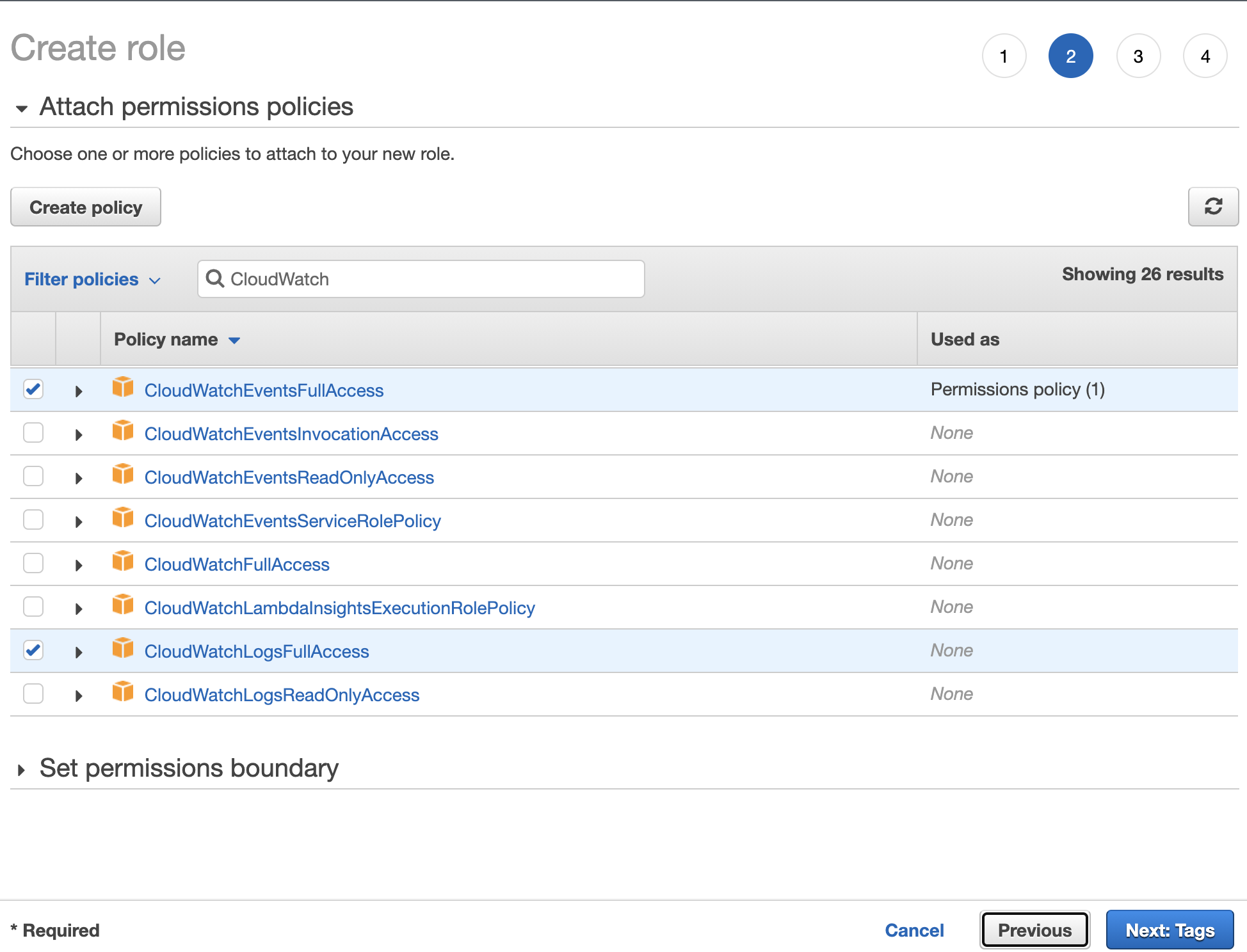 aws lambda cloudwatch  step 2. Create a new IAM role