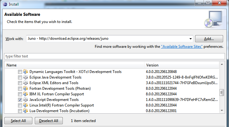 The Java Development Tools installation dialog