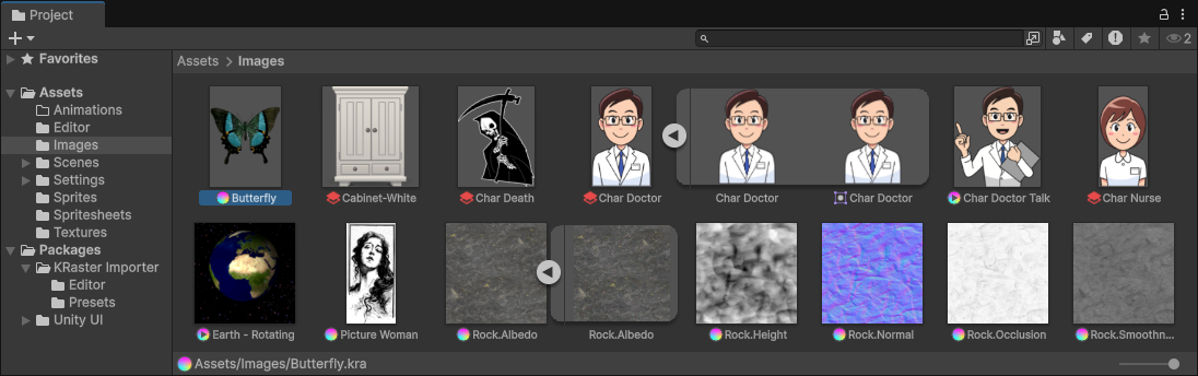Imported Source Image Assets in Unity Project Views