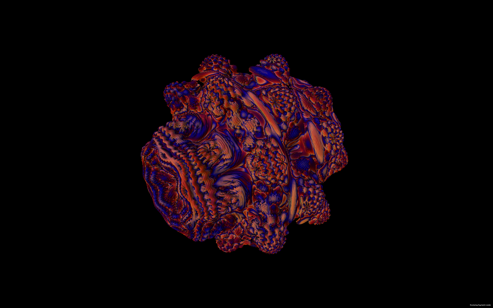 Mandelbulb 3D distance-estimated render at p = 8 with the "New 3D" Phong palette — home view, 1600 × 1000.