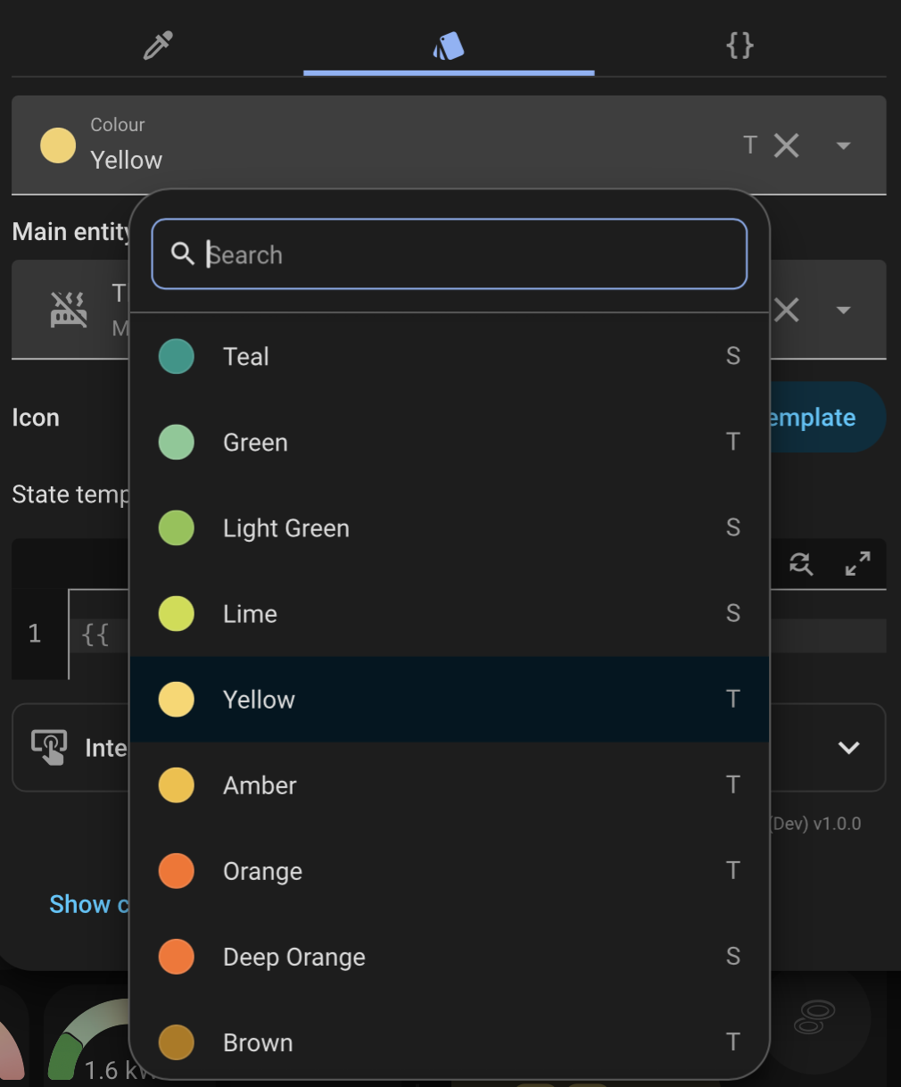 Theme colour picker list in dark theme