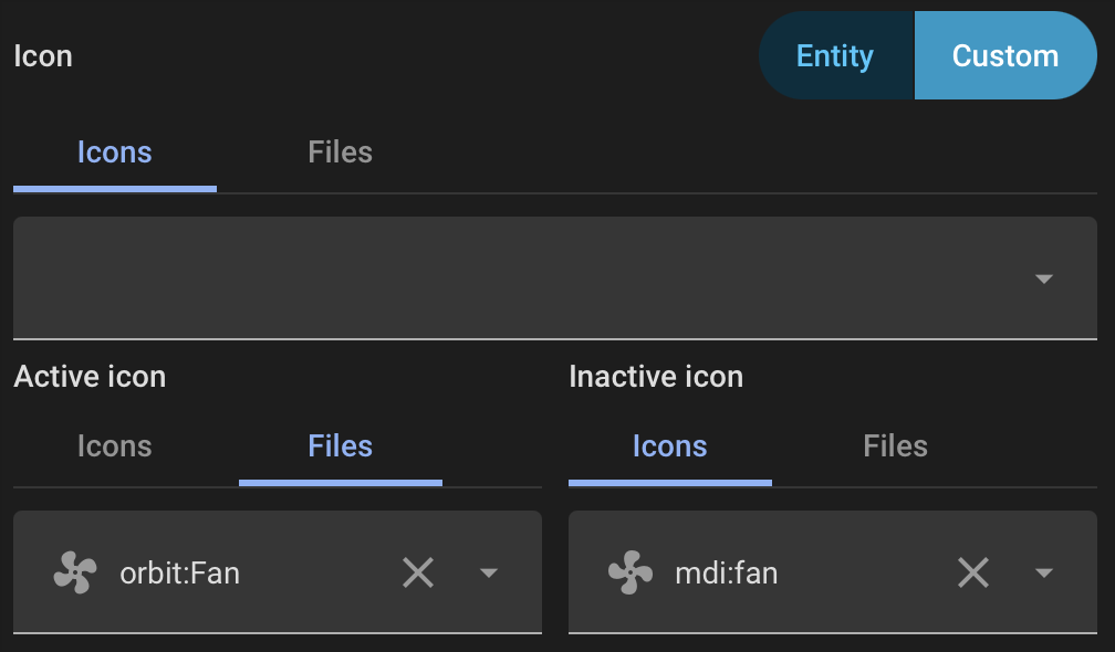 Icon picker fields in dark theme