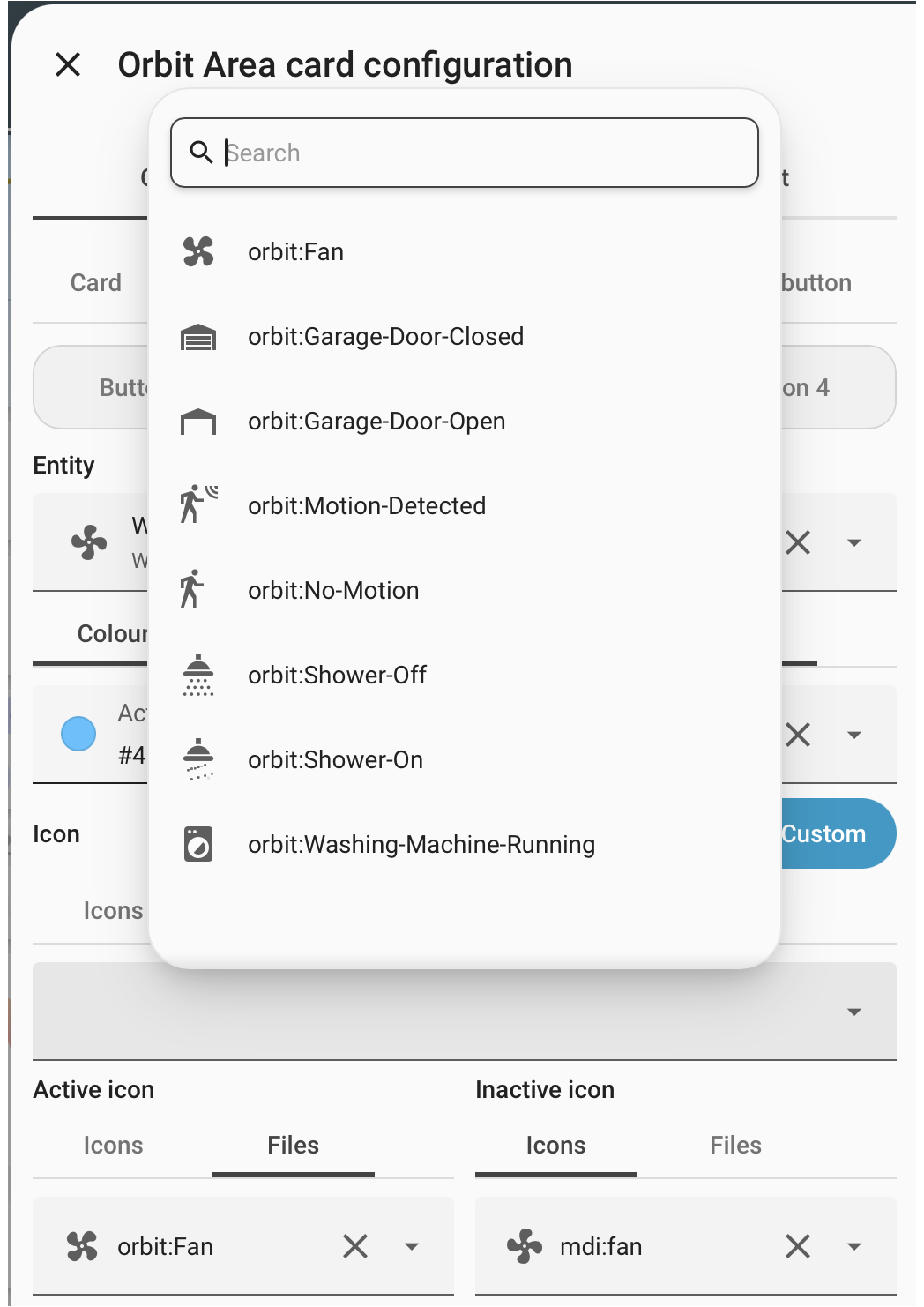 Files icon picker list in light theme
