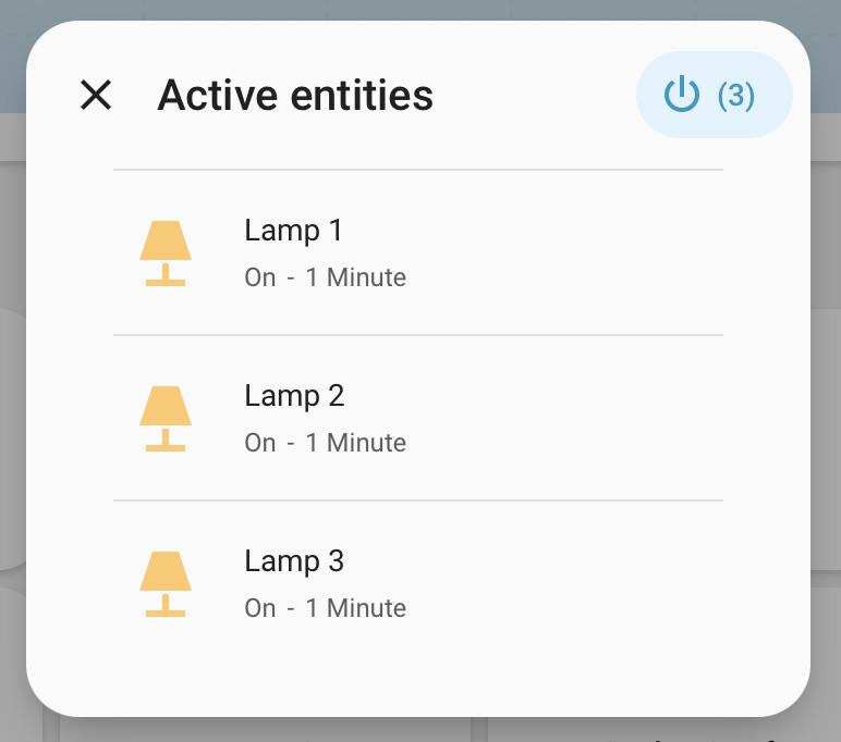 Orbit Status Badge Active entities dialog using the light theme