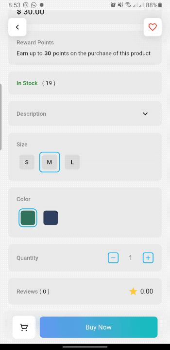 Product screen Variation Selection