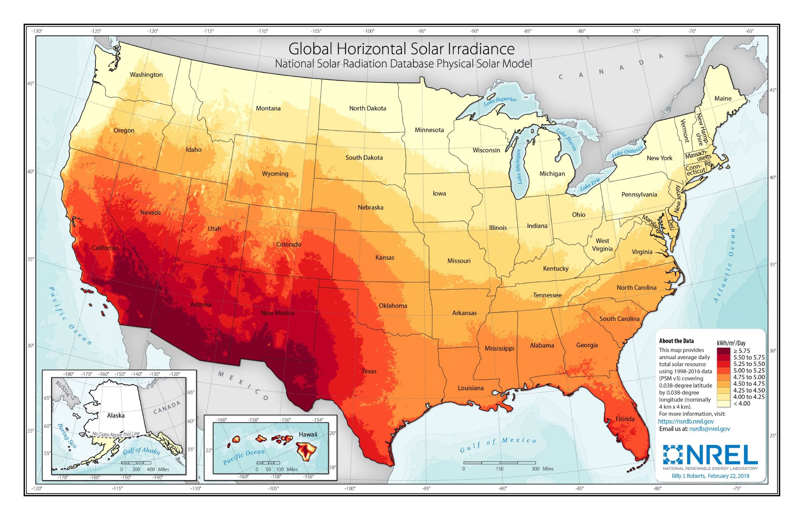 Peak Sun Hours Map of US
