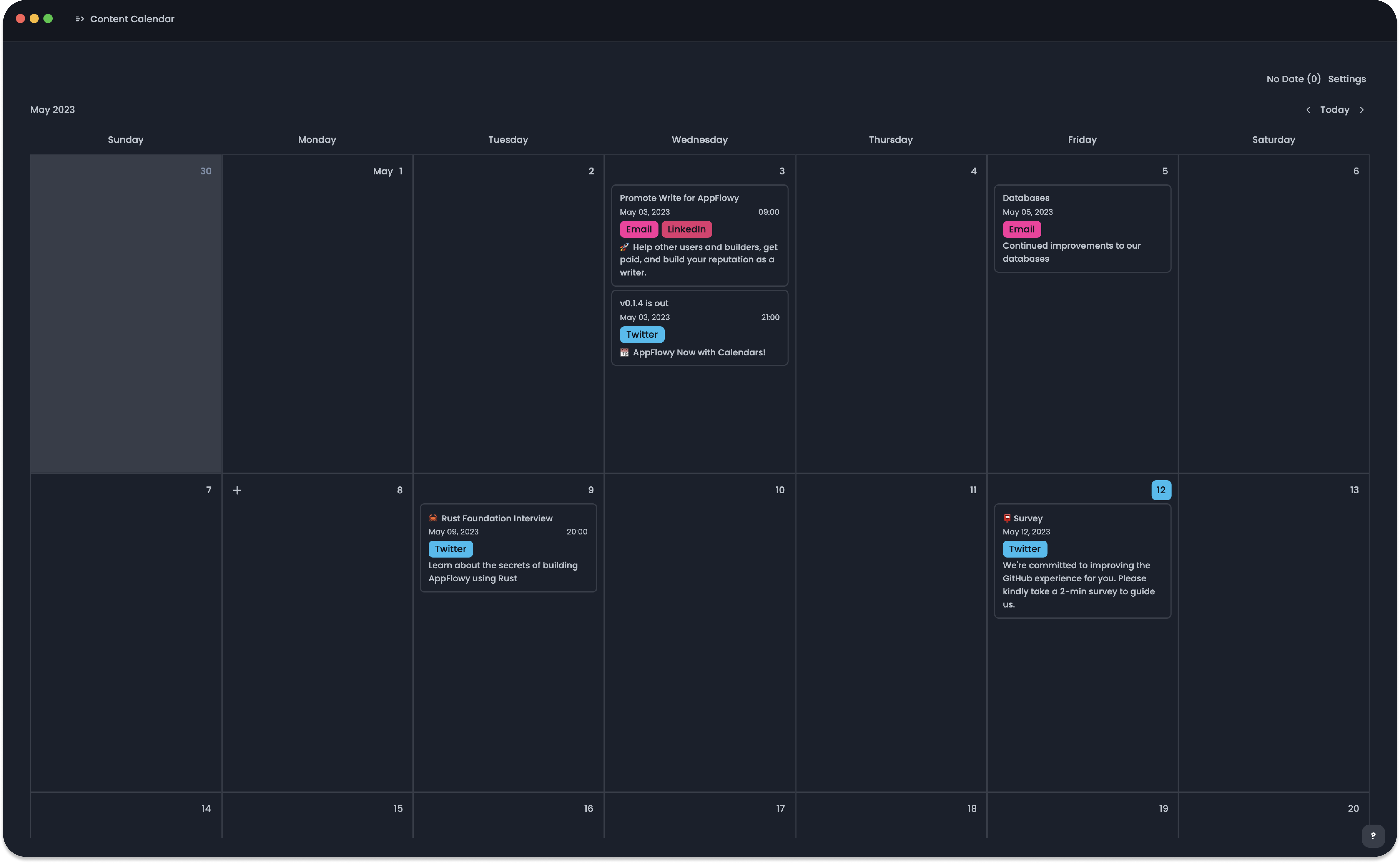 AppFlowy Calendars for Plan and Manage Content