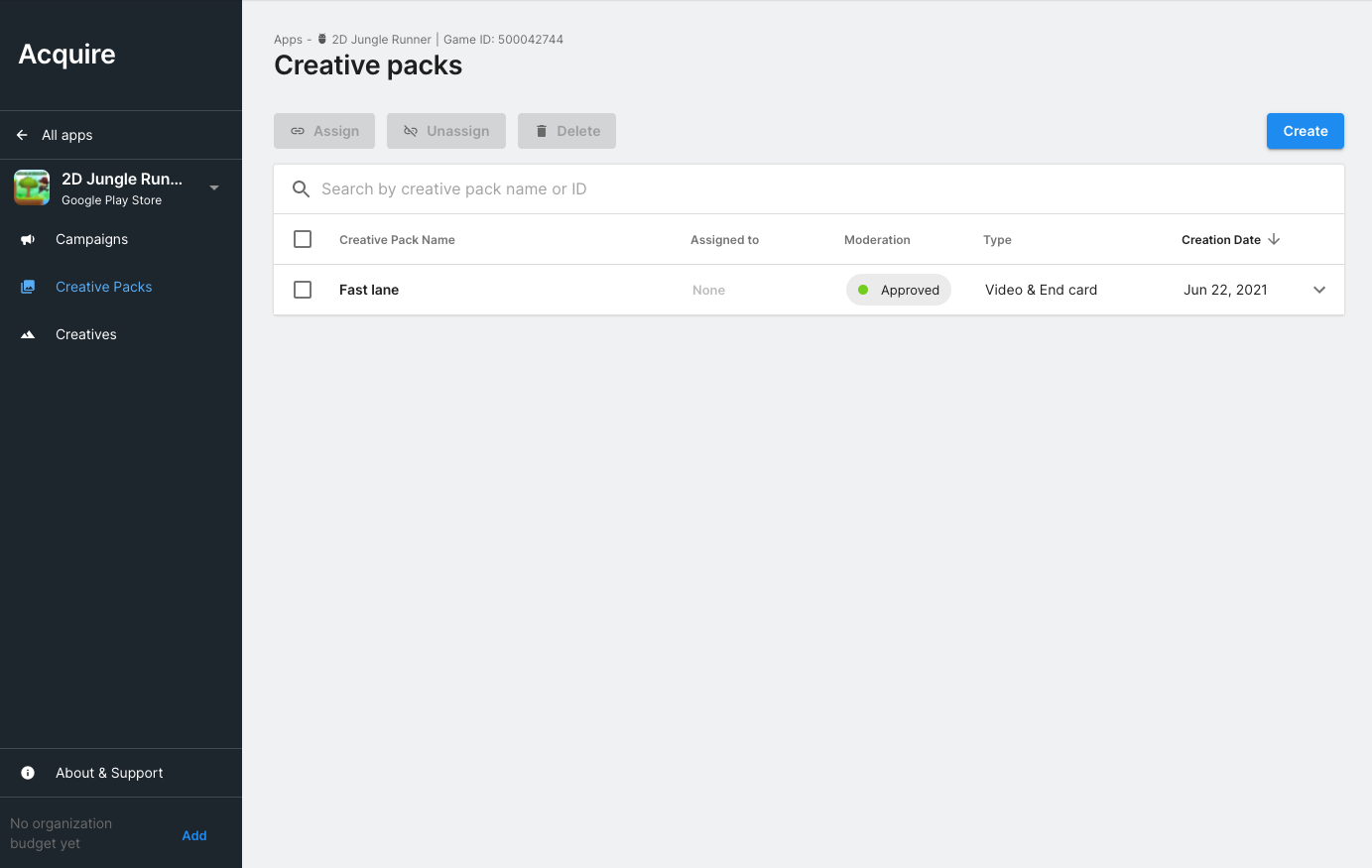 Creative Packs page