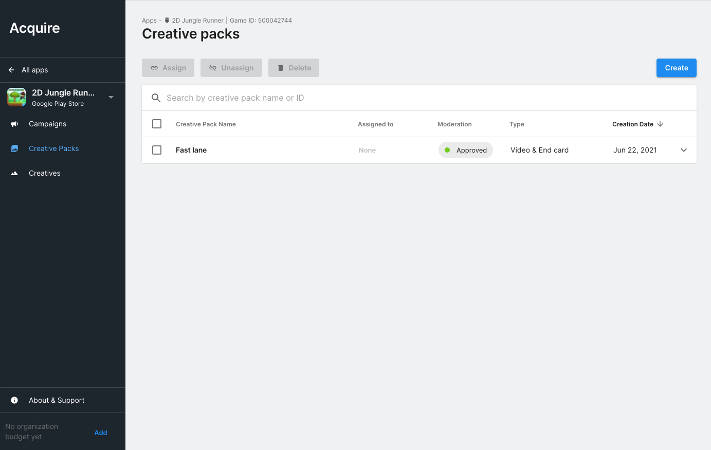 Creatives Creative pack page