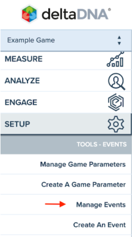 deltaDNA Manage Events screen