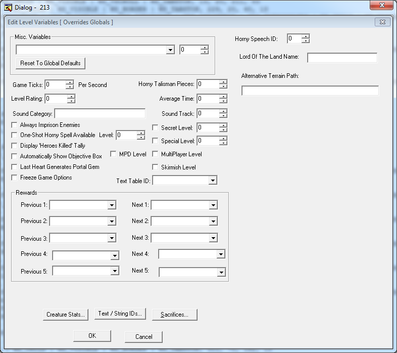 Edit Level Variables
