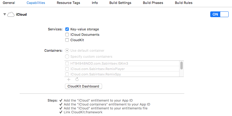 How to turn on iCloud Key Value Store Syncing