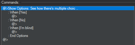 Screenshot of example options command