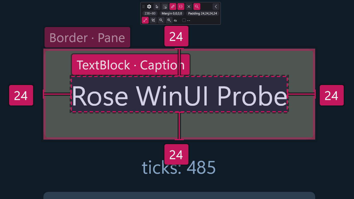 Scale mode: the app itself at 4x, with rulers still drawn over it