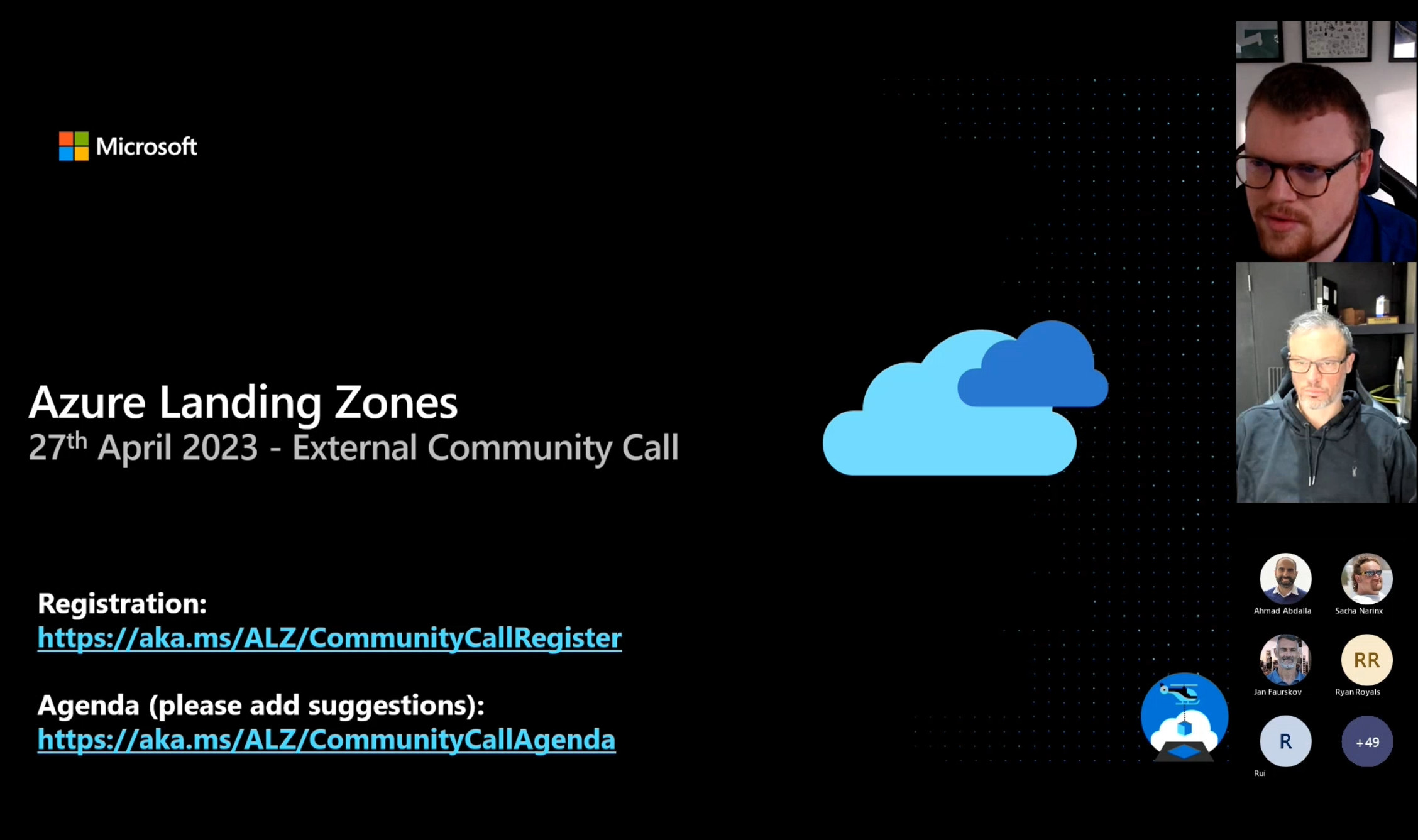 Screenshot of Azure Landing Zones Community Call from April 2023 recording on YouTube