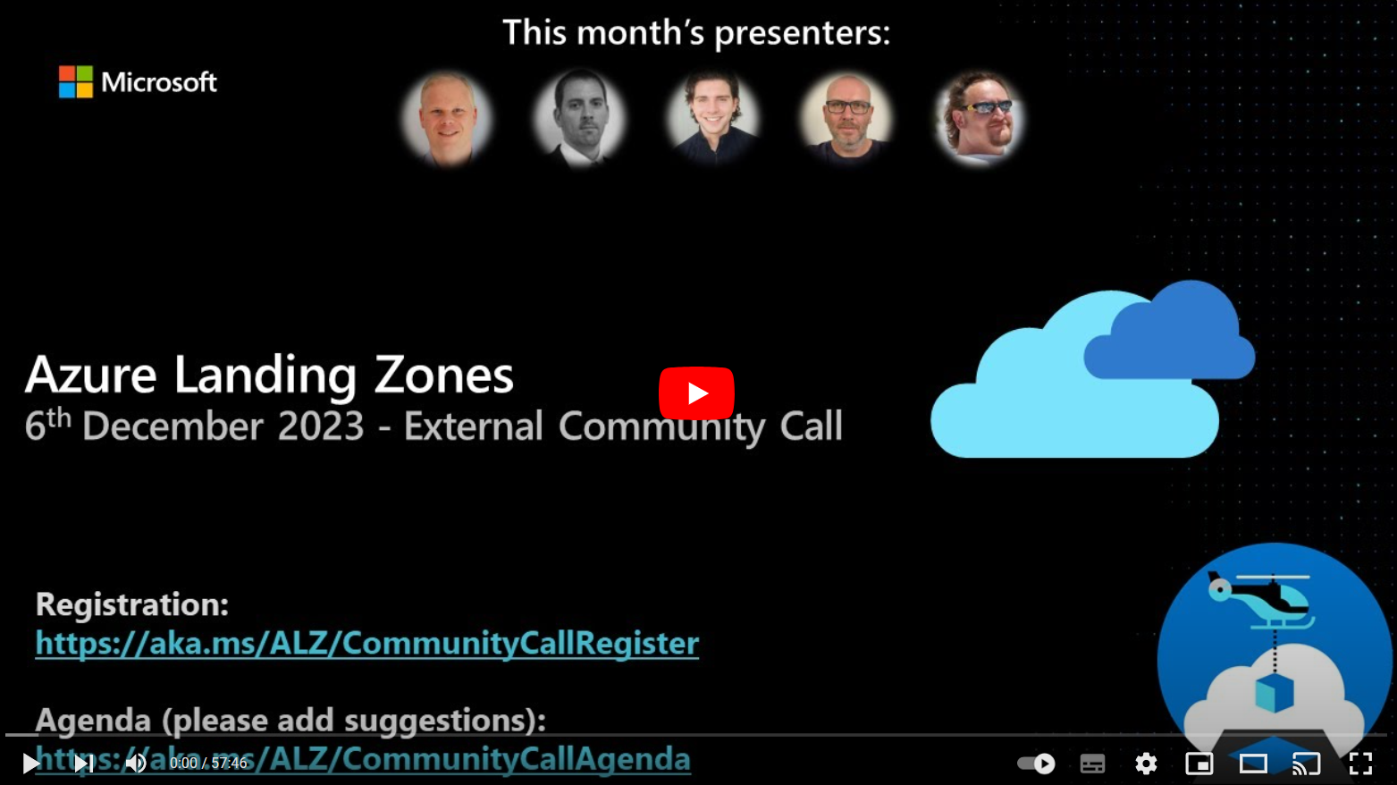 Screenshot of Azure Landing Zones Community Call from December 2023 recording on YouTube