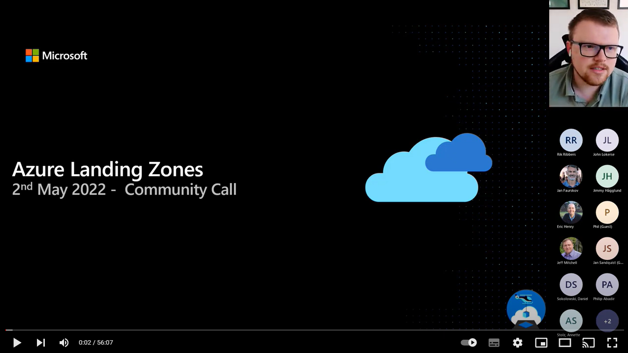Screenshot of Azure Landing Zones Community Call from May 2022 recording on YouTube