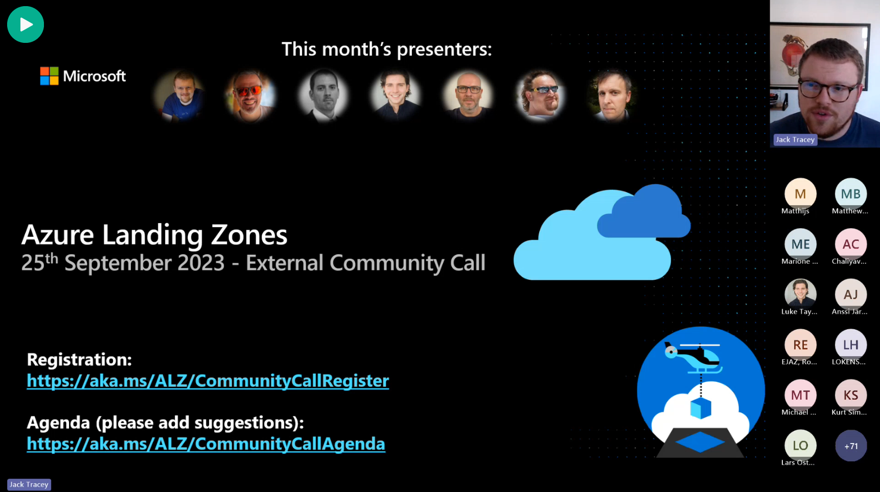 Screenshot of Azure Landing Zones Community Call from September 2023 recording on YouTube