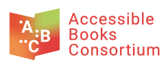 Accessible Books Consortium logo, an open book with A, B, and C in text and braille