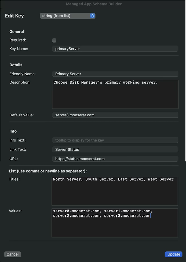 Managed App Schema Builder app string from list
