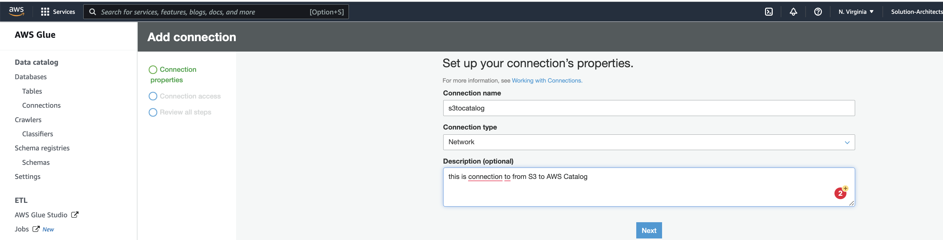 10.AWS Glue s3tocatalog Connections 1.png