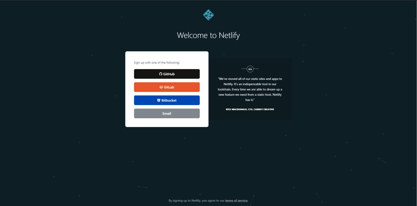 Netlify Sign Up Screen