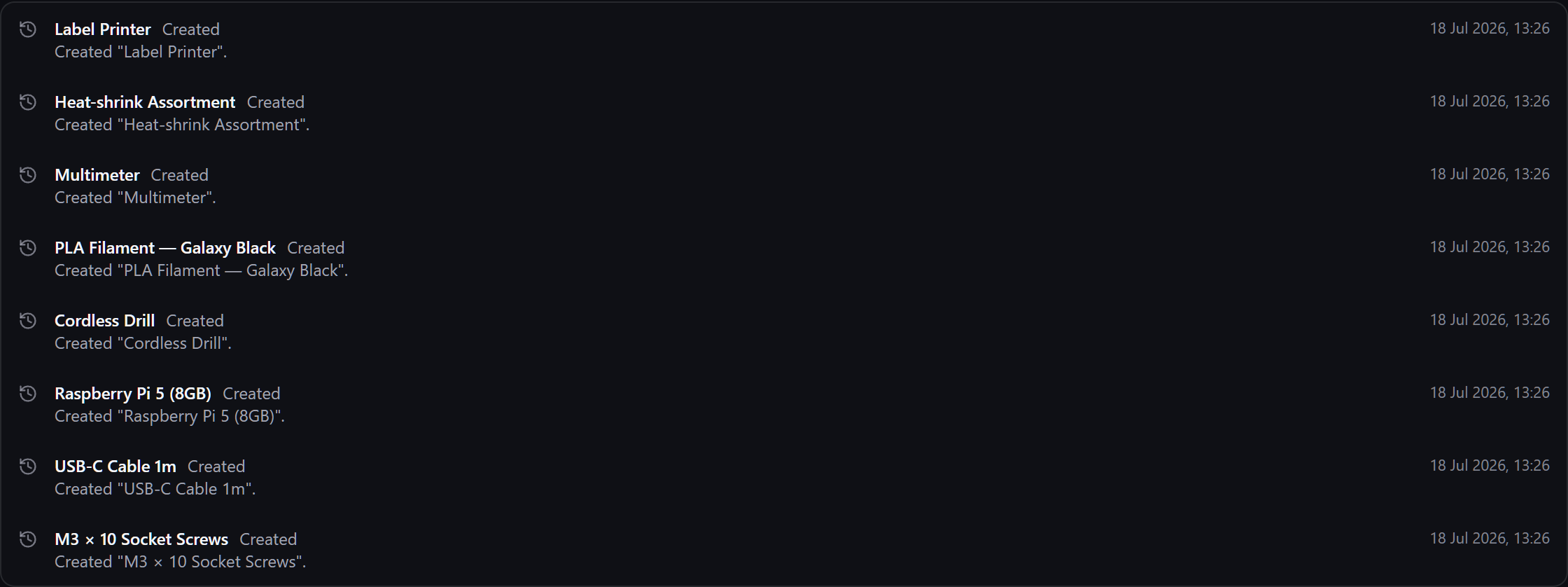 The Activity ledger, newest first