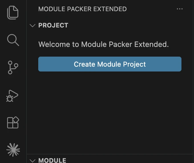 The MPX panel's welcome view, showing the Create Module Project button