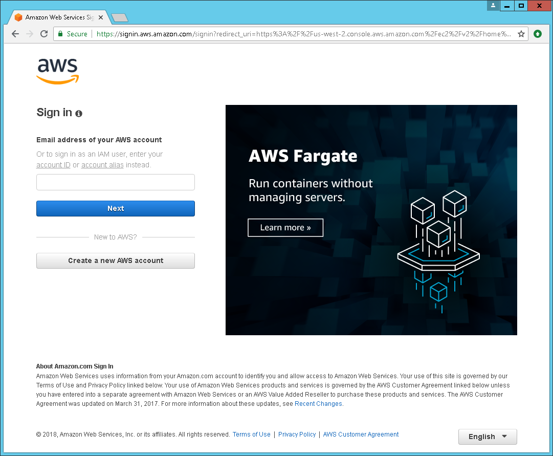 AWS login console page