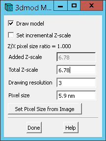Window showing edit model header gui in 3dmod