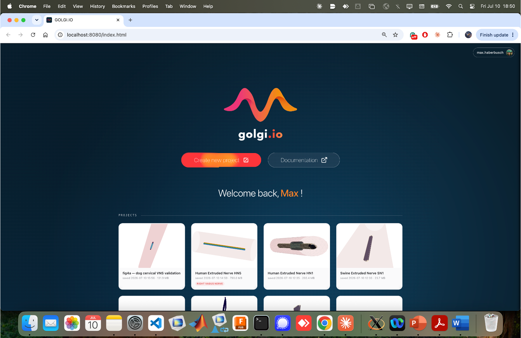 Home dashboard with project gallery