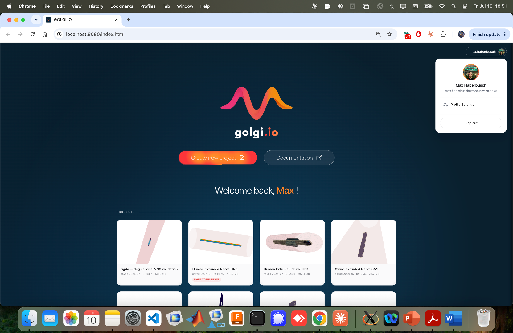 User menu