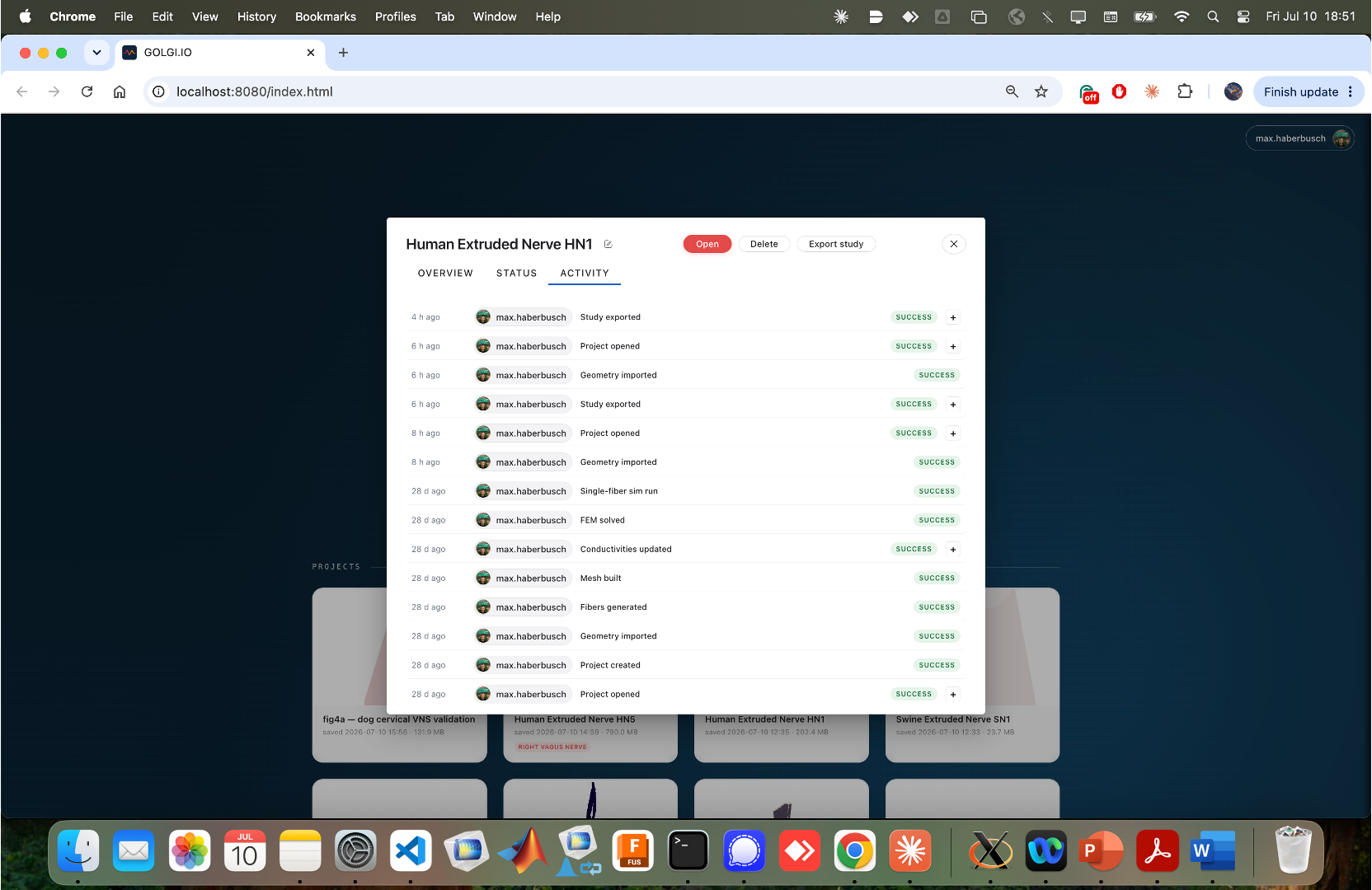 Project details — Activity tab
