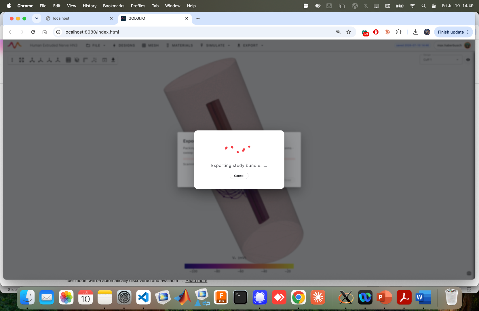 Exporting a study bundle from the workspace