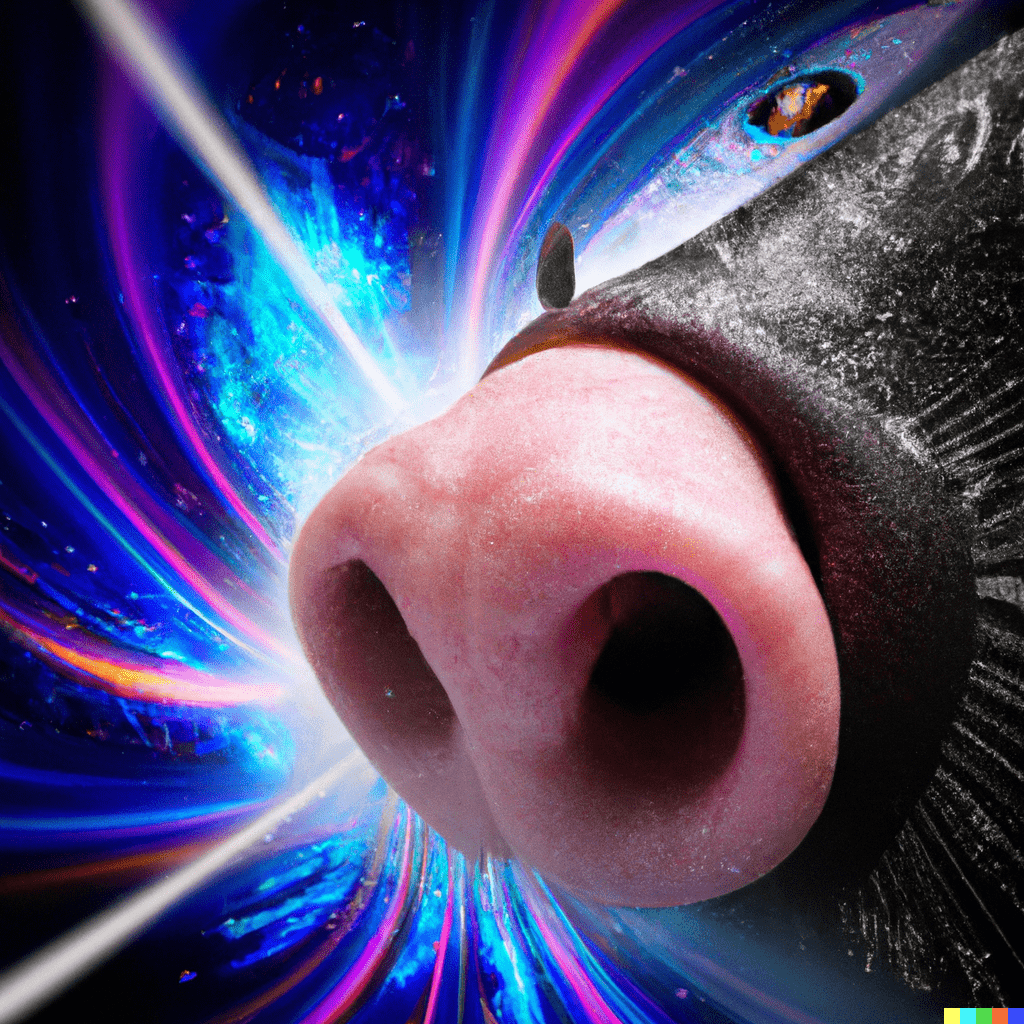 A snout in the centre of a picture with a swirling background