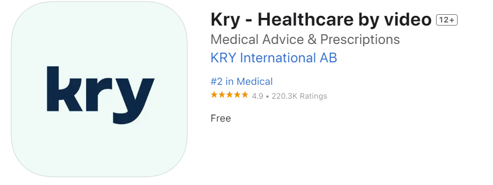 Screenshot of ioS appstore review of Kry App that is 4.9/5