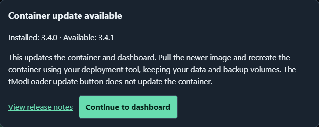 Container update notice with release notes and deployment guidance