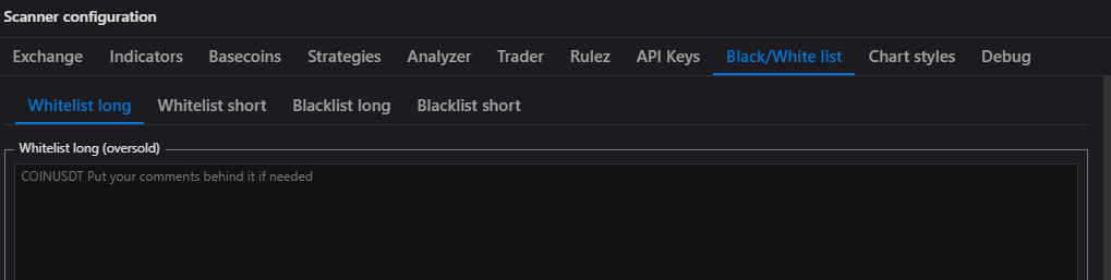Black/White list instellingen
