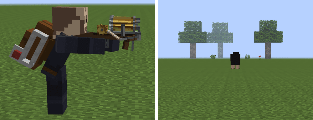 Sniper mode: crouched with the bipod down, and the zoomed view of a distant sheep