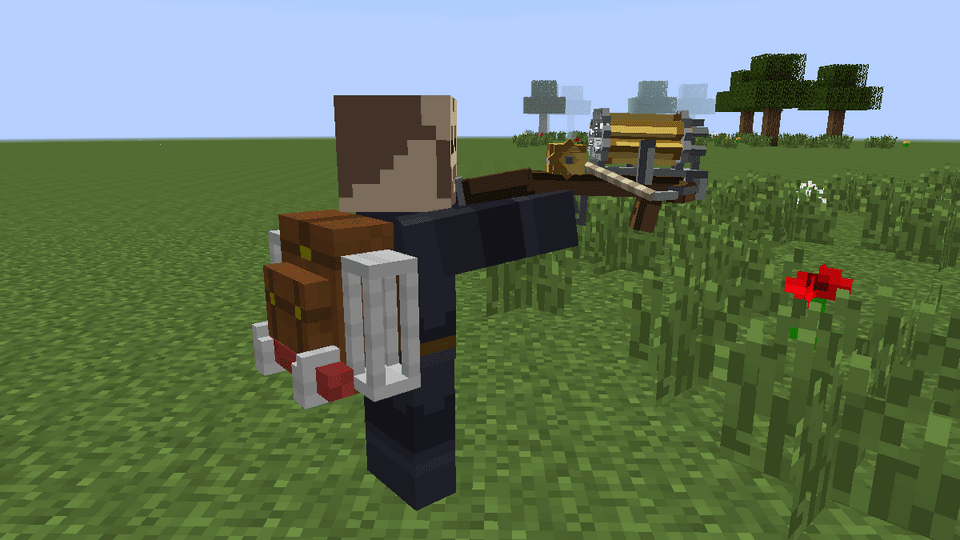 A player holding the crossbow in two hands, seen from the side